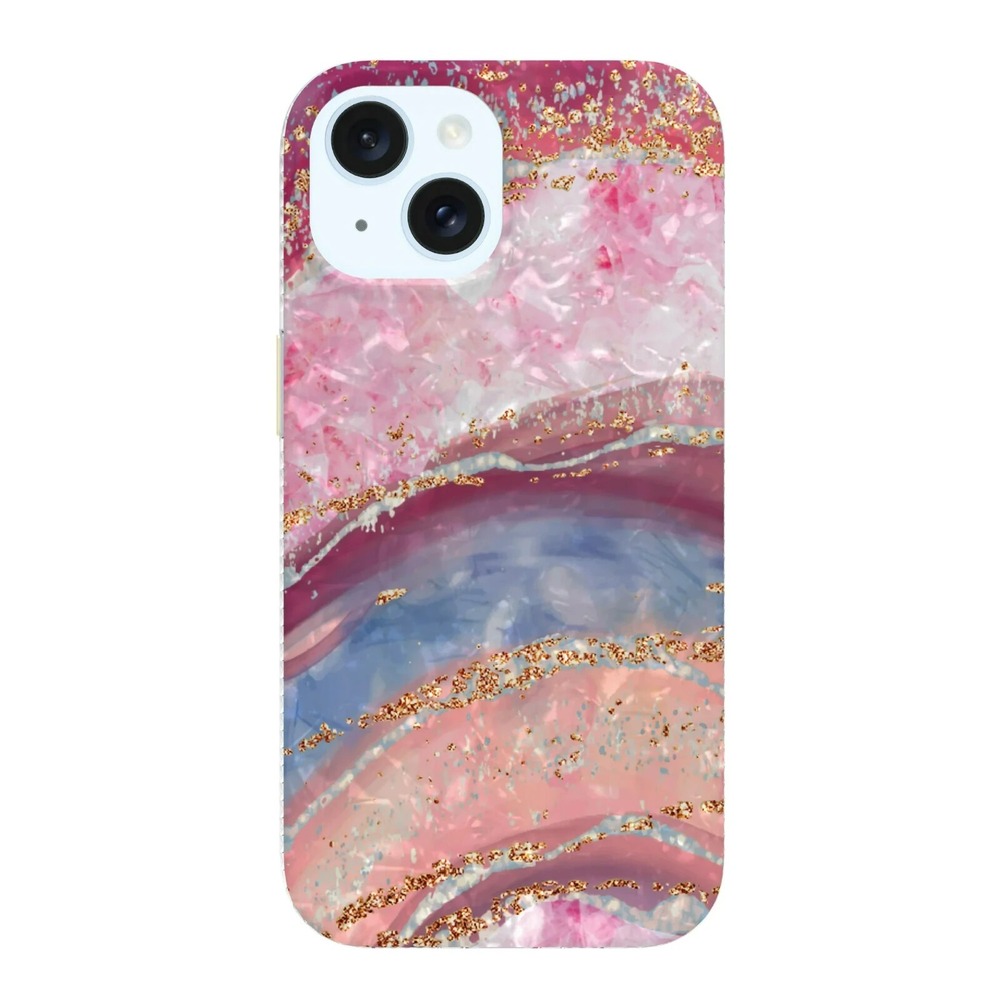Onn iPhone 15 Phone Case Pink Purple Quartz Swirl Gold‎ Glitter Stocking Stuffer